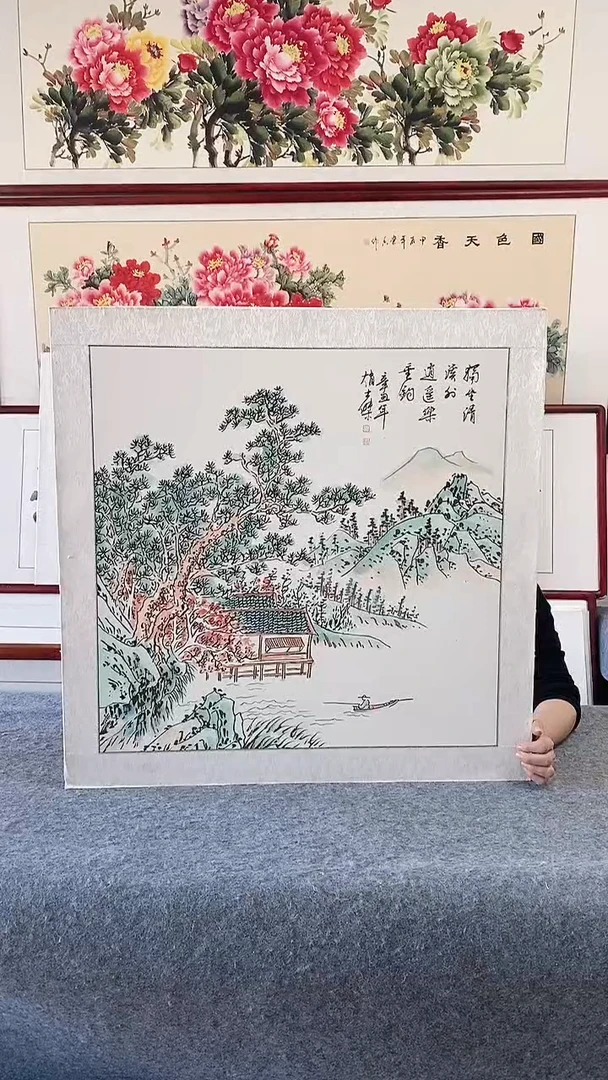 国画国画纯手绘85*85CM带框装饰字画