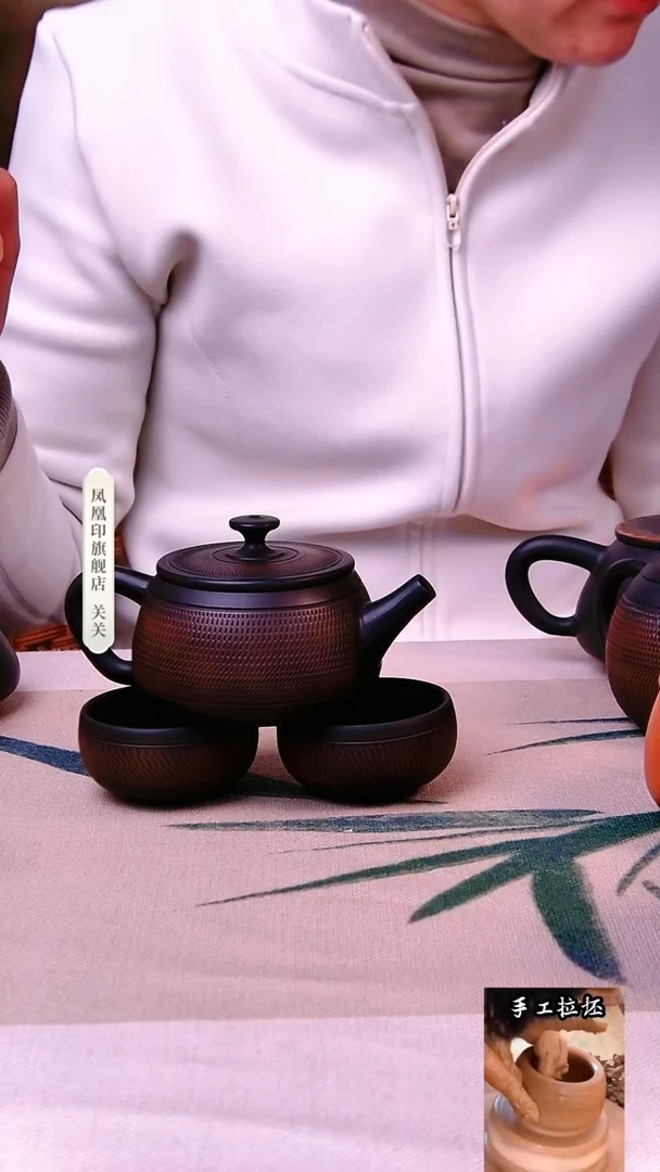 【闪购商品】凤凰印建水紫陶壶完品跳刀纹汉瓦一壶两杯