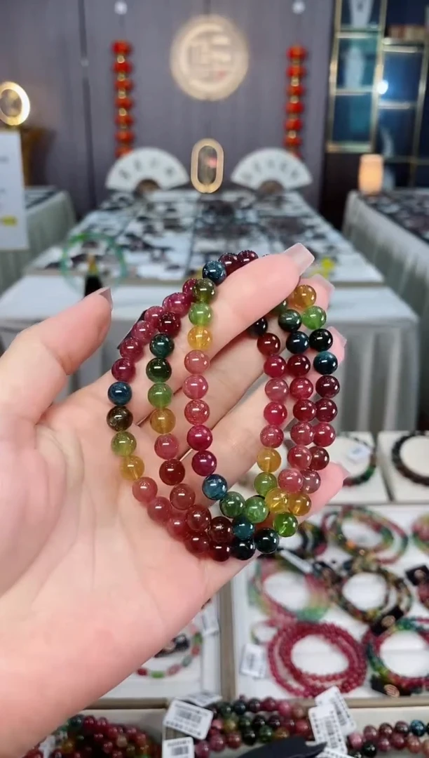未镶嵌老矿碧玺彩虹冰体三圈手串7mm+碧玺hon多样性发货一条