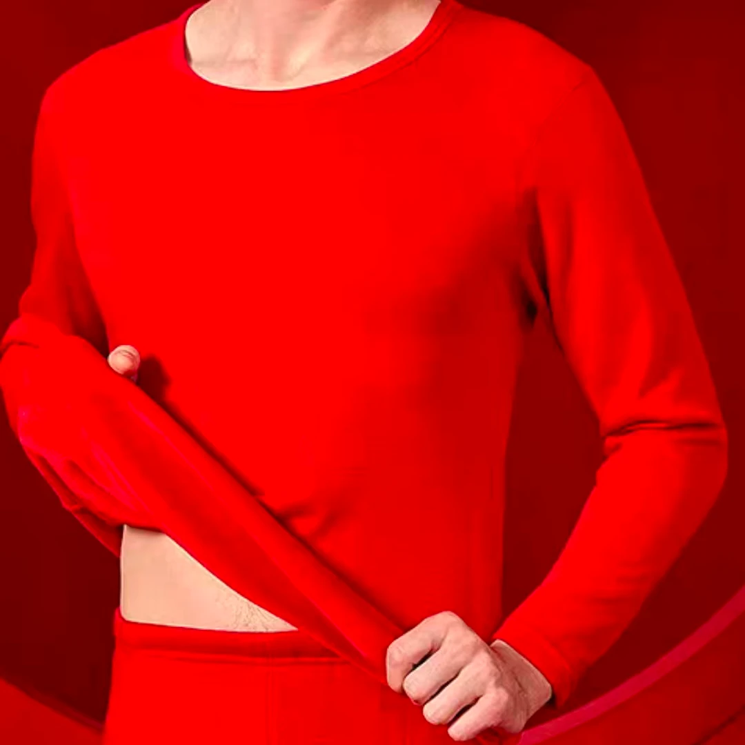 男士德绒自发热大红套装8857