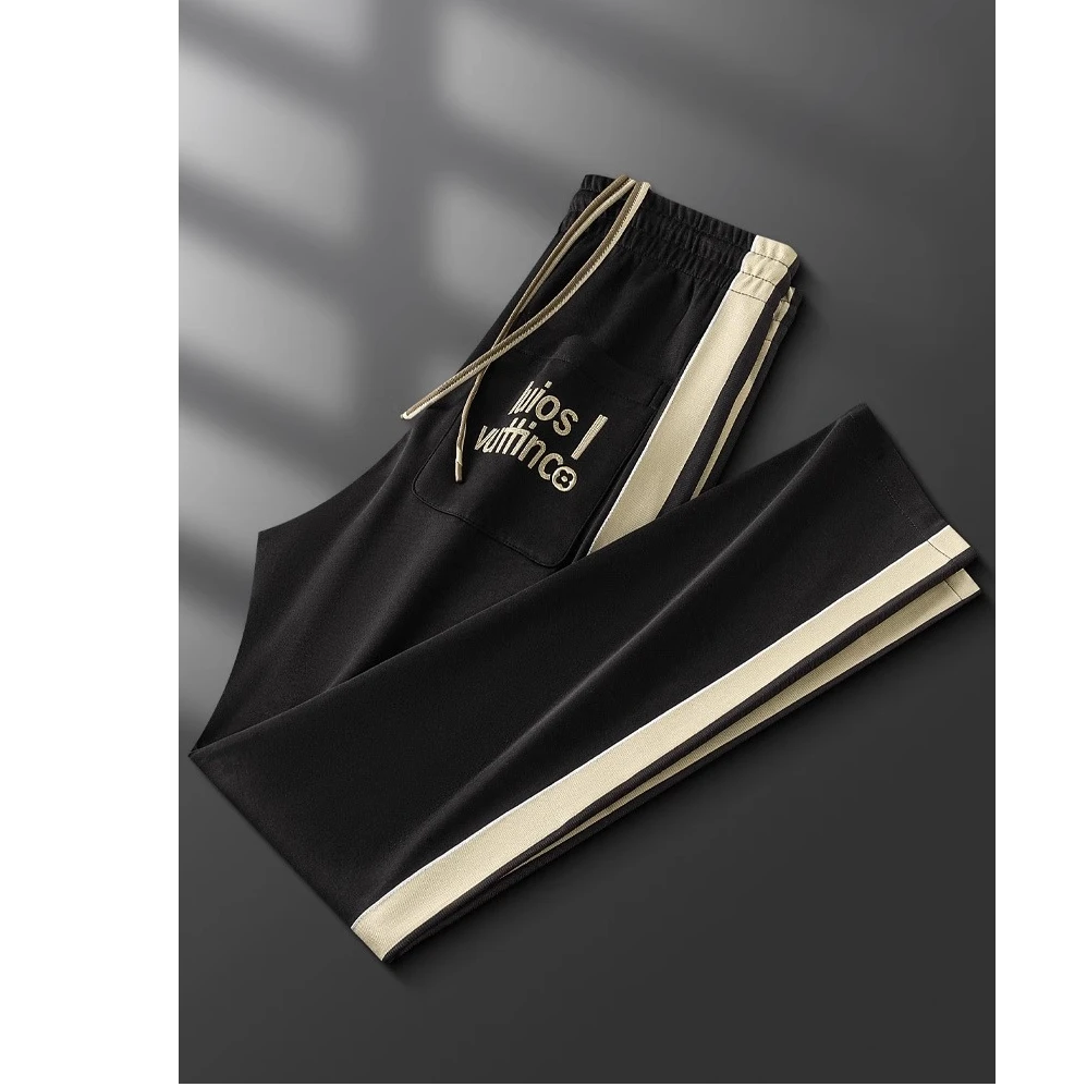 轻奢级夏季薄款莫代尔休闲运动裤男高端侧边拼色刺绣男士卫裤裤子