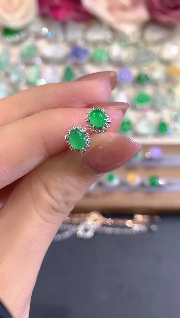 18K金镶嵌翡翠耳饰a51多样性一件发货