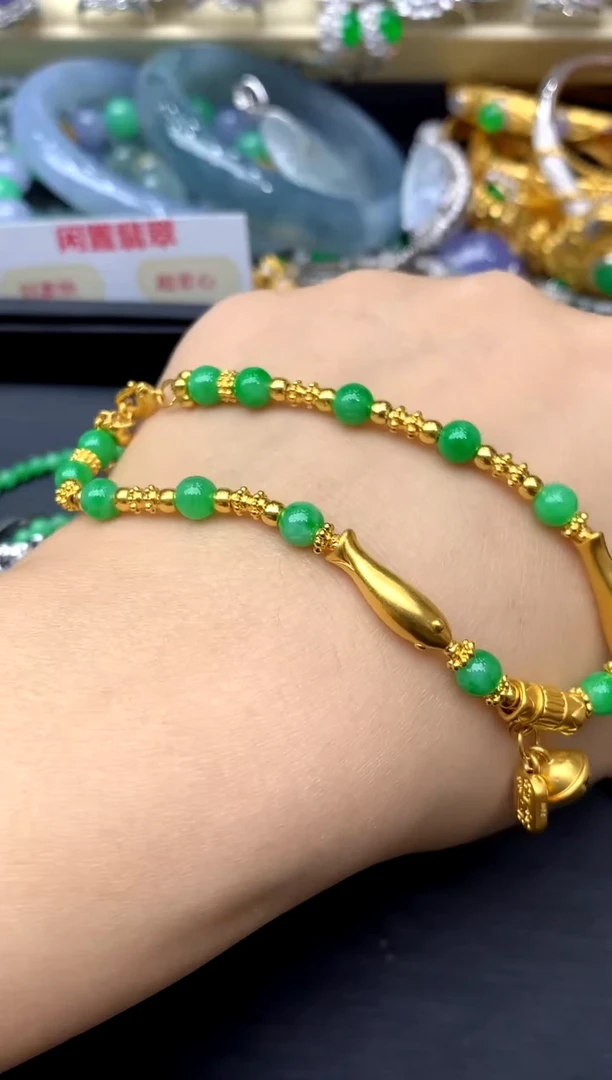 足金镶嵌手链翡翠654-中国好珍宝