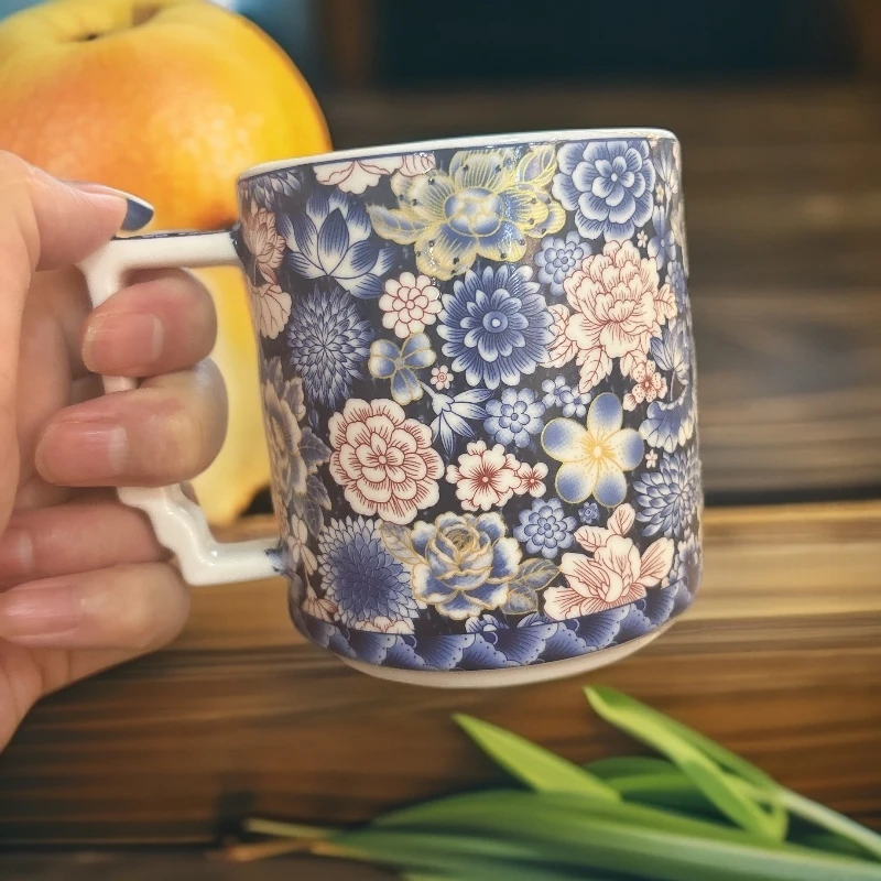 万花釉里红-办公杯陶瓷3001茶具高档【直播专享】