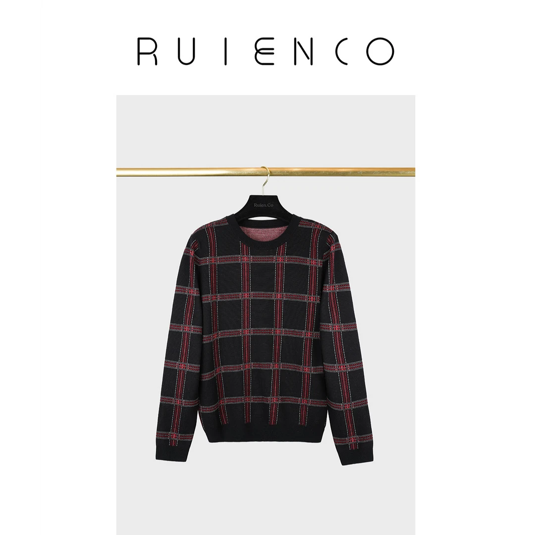 RuienCo.  苏格兰格纹毛衫 100新澳美丽诺羊毛棉早春提花针织衫