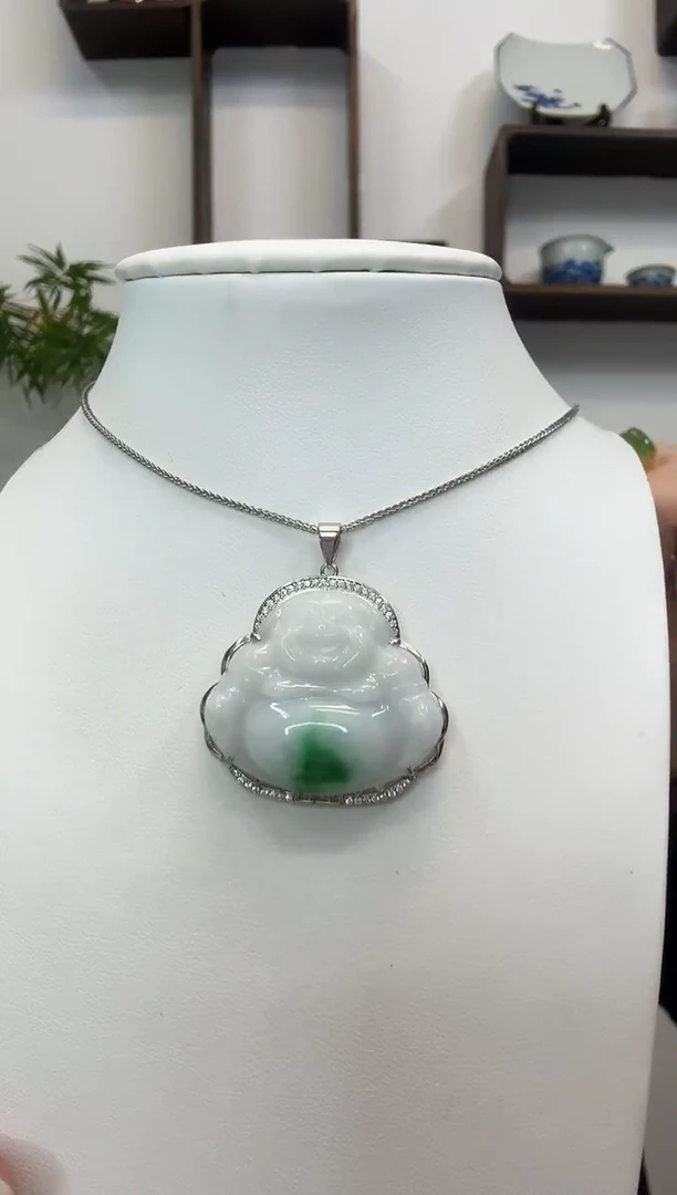 吊坠(赠链)银S925镶嵌翡翠佛公