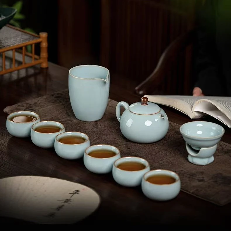 廷怀窑汝瓷西施壶汝州功夫茶具套装汝窑整套茶壶汝窑高端主人杯