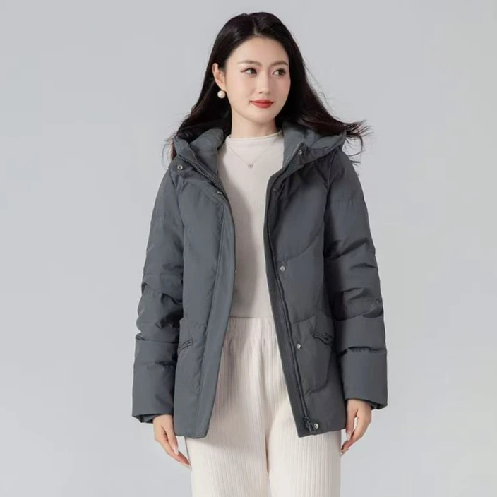 冬季女士新款【优雅休闲连帽加厚】90白鸭绒保暖羽绒服K9821