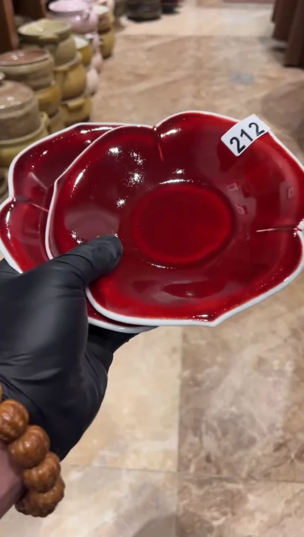 【闪购商品】瓷片212，2只钧红花瓣碟