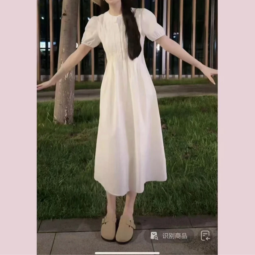 5简约复古夏季时尚气质法式设计感收腰裙子温柔中长款女装连衣裙