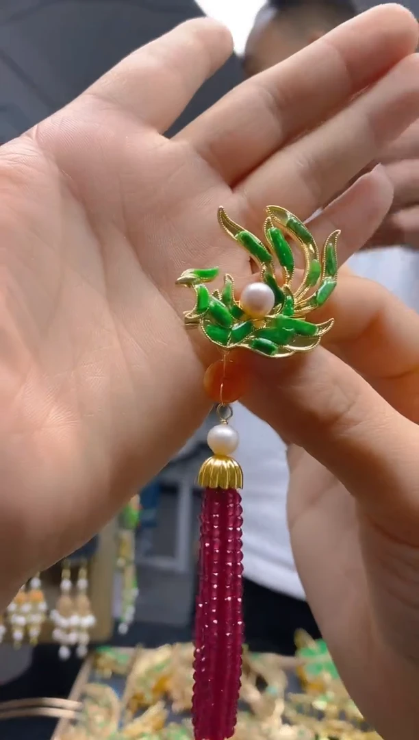 【闪购商品】翡翠耳饰合金0184翡翠胸针