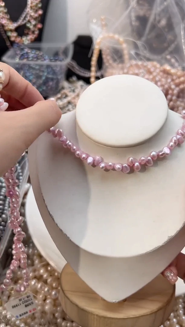 未镶嵌淡水珍珠5粉紫色*珍珠花瓣项链