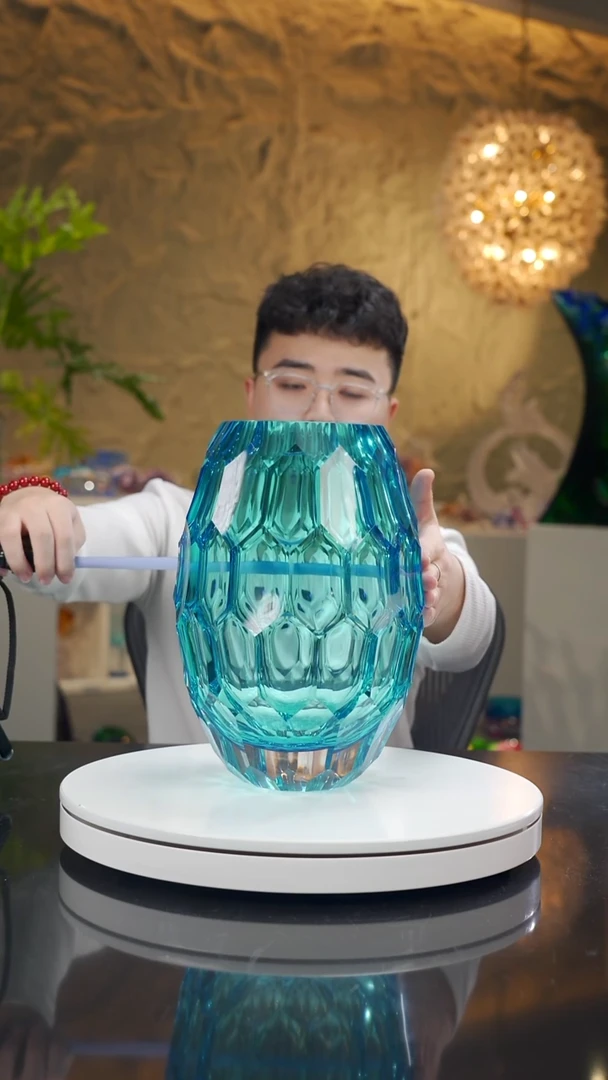 手工艺品琉璃宝石蓝凹面花器