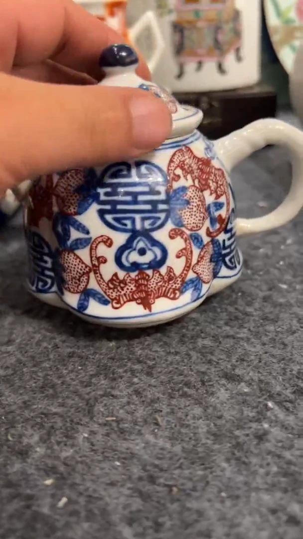 摆件瓷摆件瓷摆件青花釉里红手把壶