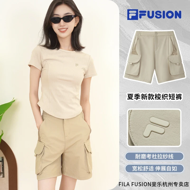 FILA斐乐潮牌2025夏季女短裤裤休闲时尚梭织宽松短裤T11W521804F