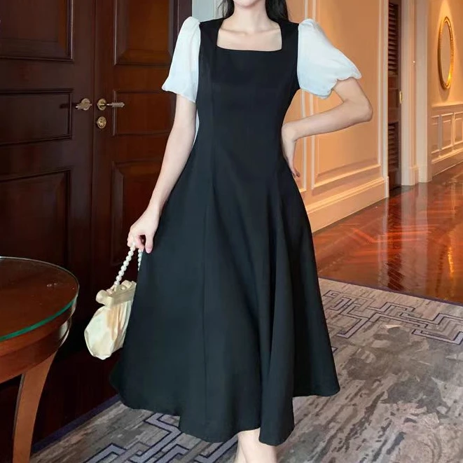 奢华高端一衣两穿连衣裙2025春季新款女装赫本风西装小黑裙1728