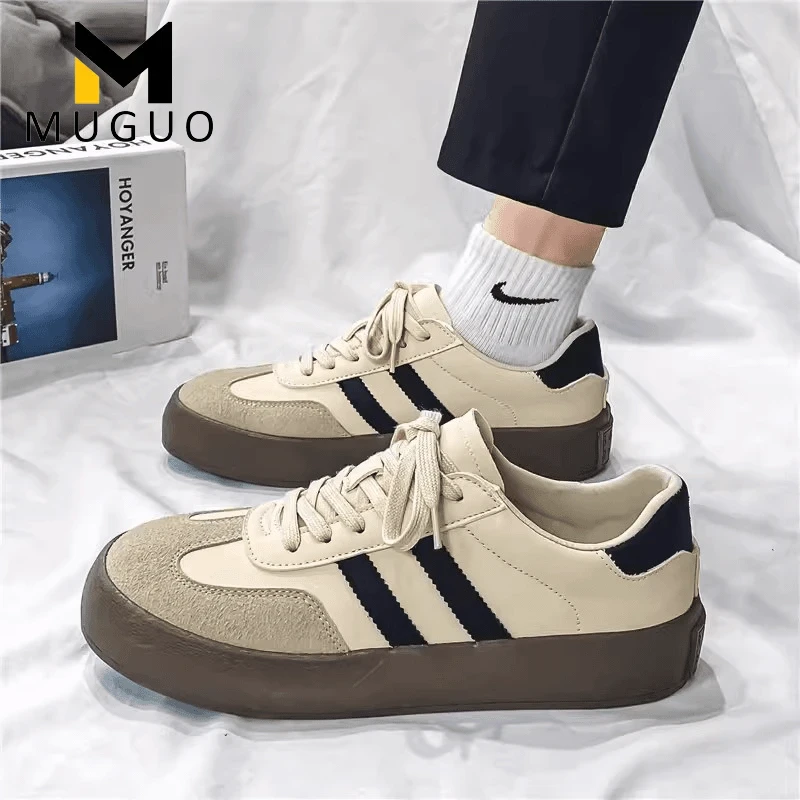 男鞋秋季新款休闲百搭青少年透气增高潮流运动厚底板鞋时尚德训鞋