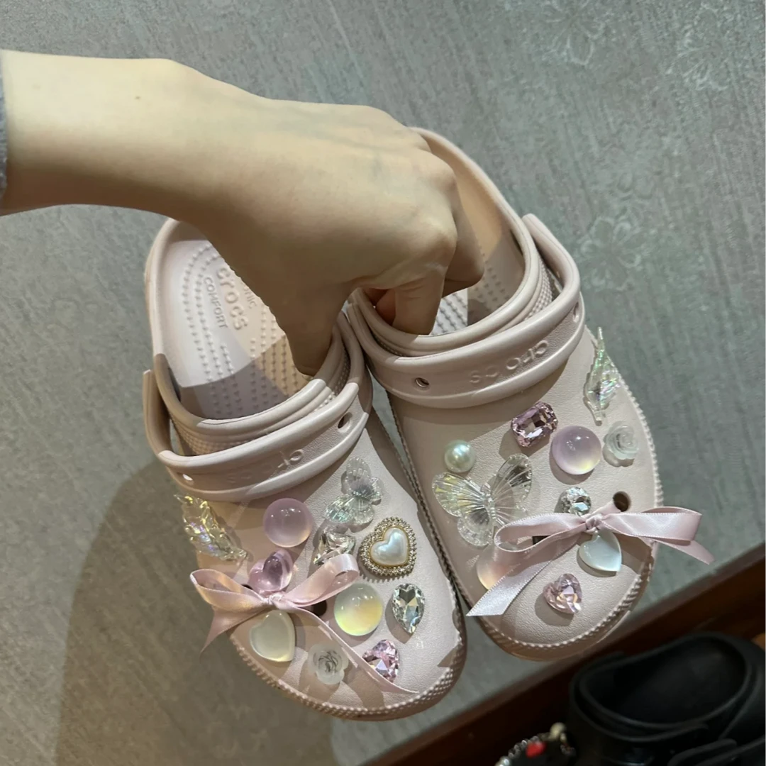 粉色蝴蝶结洞洞鞋鞋花配饰【不含鞋】