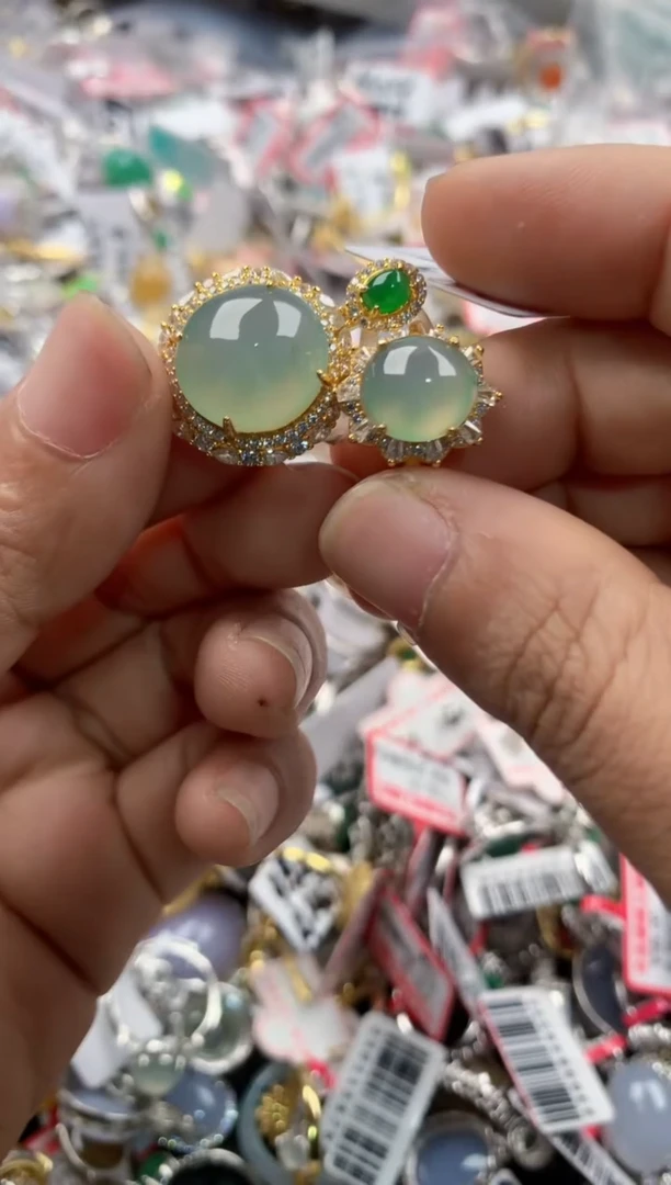 银S925镶嵌戒指翡翠444             5