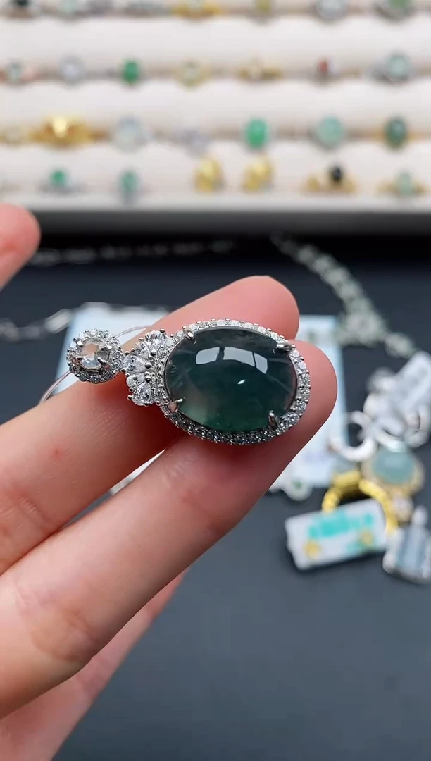 银S925镶嵌戒指翡翠888888+2