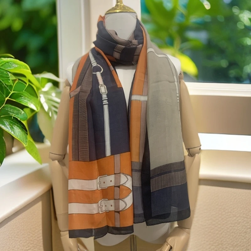 L025 爱玛橙皮带  丽波锻 花萝 丝巾围巾披肩通用 80*180cm