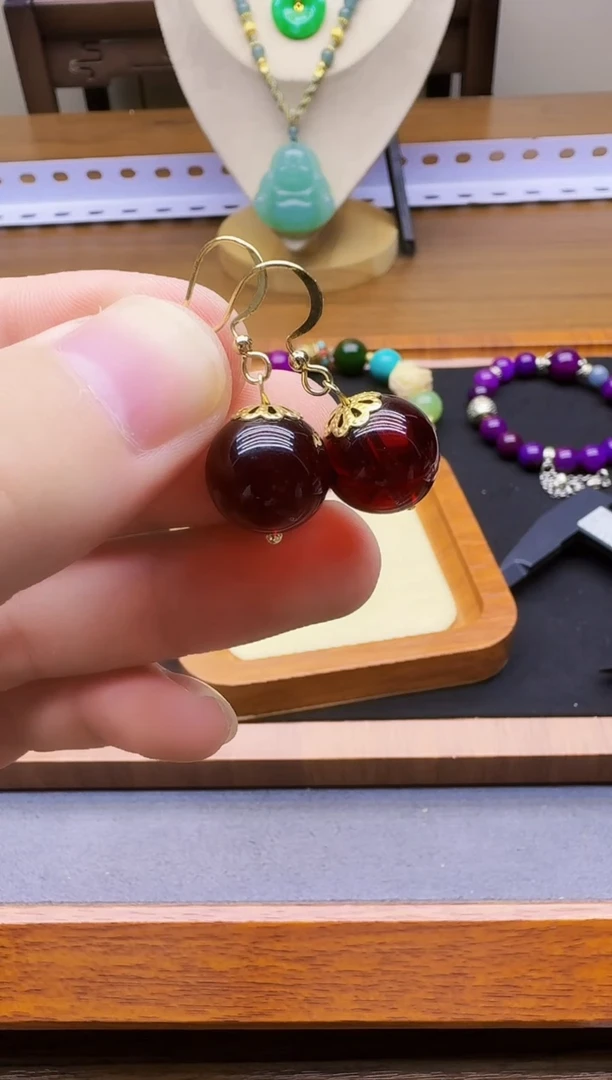 血珀14K金镶嵌耳饰E120