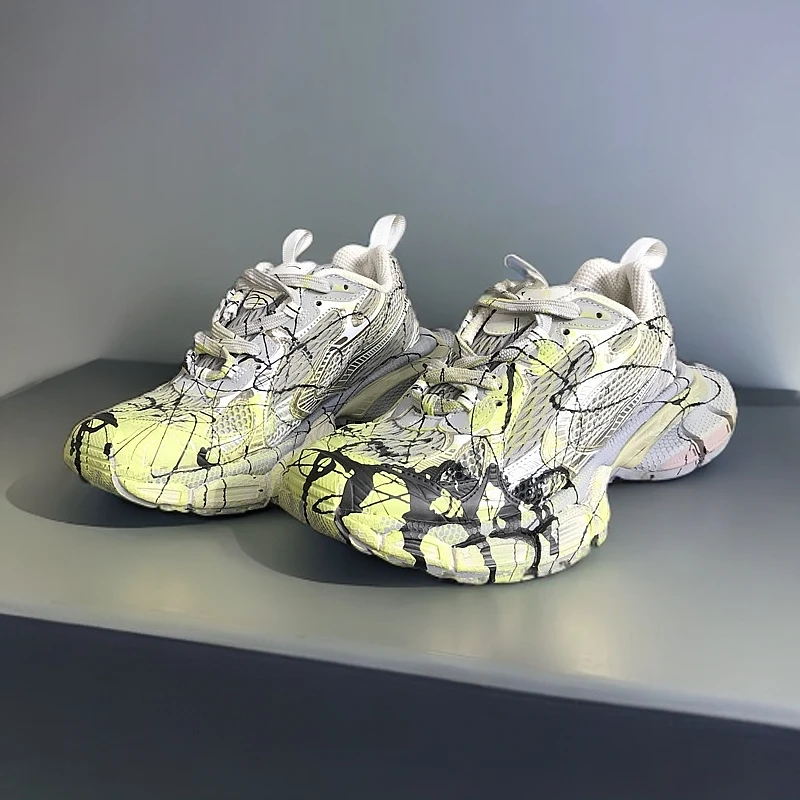 网红老爹鞋男2025新款厚底增高休闲运动鞋ins潮牌泼墨设计跑步鞋