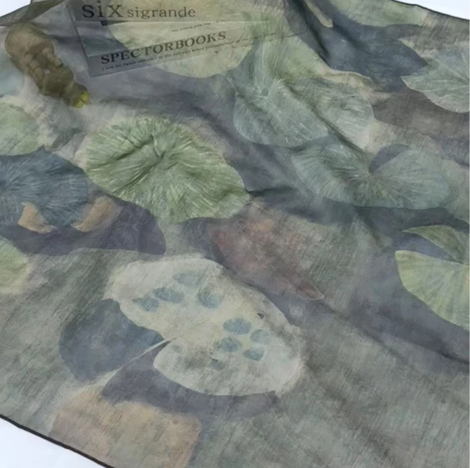 70薯莨加厚乔其方巾-青荷韵 65cm丝巾