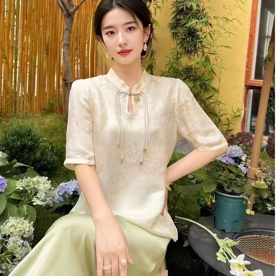 深圳南油女装新中式国风短袖真丝上衣女---22