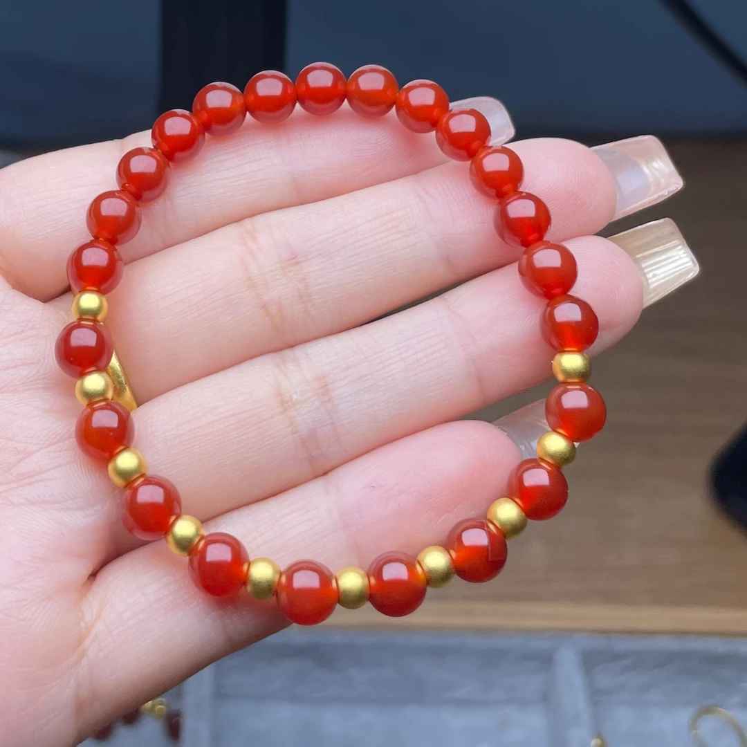 玉麓 足金4mm古法转运珠10颗0.53g红MN手串（串好发货）