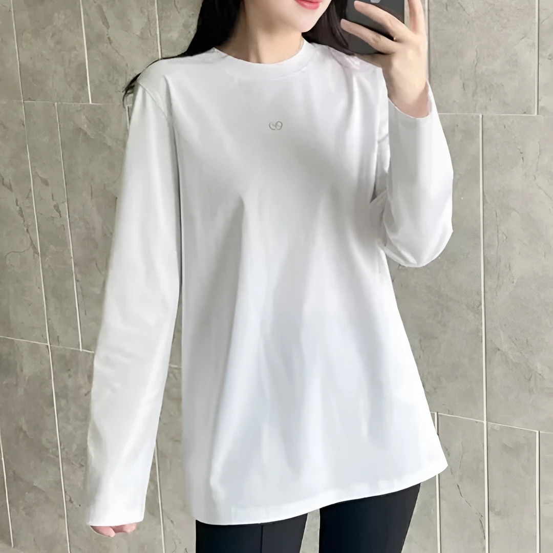 【商场同款】宽松长袖T恤中长款休闲款棉质圆领打底衫上衣女1300866