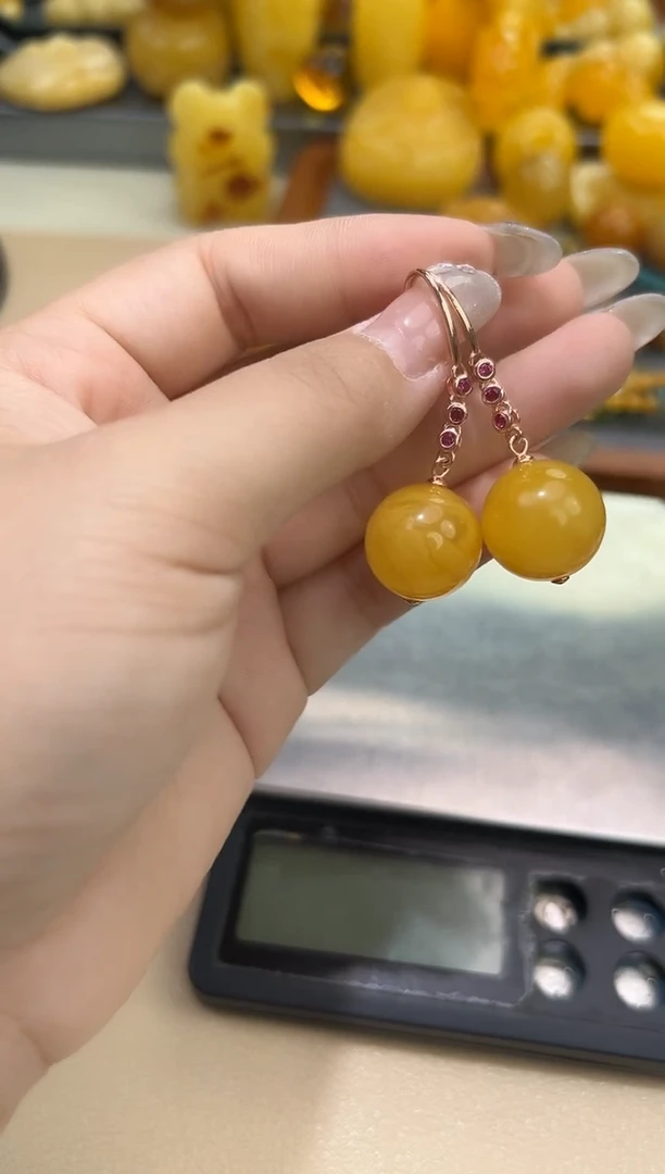 裸石琥珀未镶嵌琥珀蜜蜡耳坠