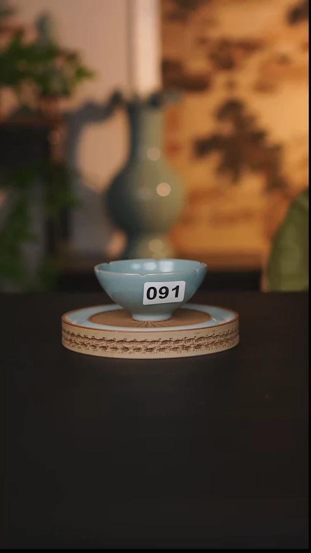 杯子瓷天熙汝瓷葵口杯微瑕091