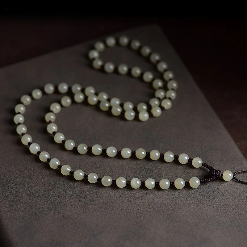 天然和田玉珠链手工编织淡青色贵气珠宝玉坠挂链时尚百搭长链气质