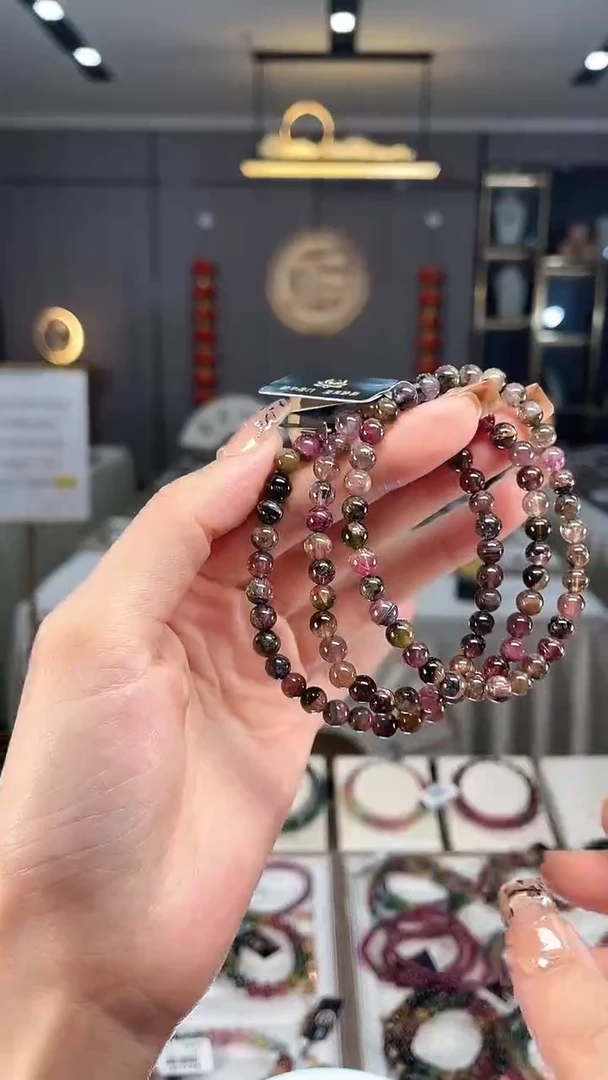 未镶嵌老矿碧玺西瓜单圈手串5mm+碧玺dan多样性发货一条