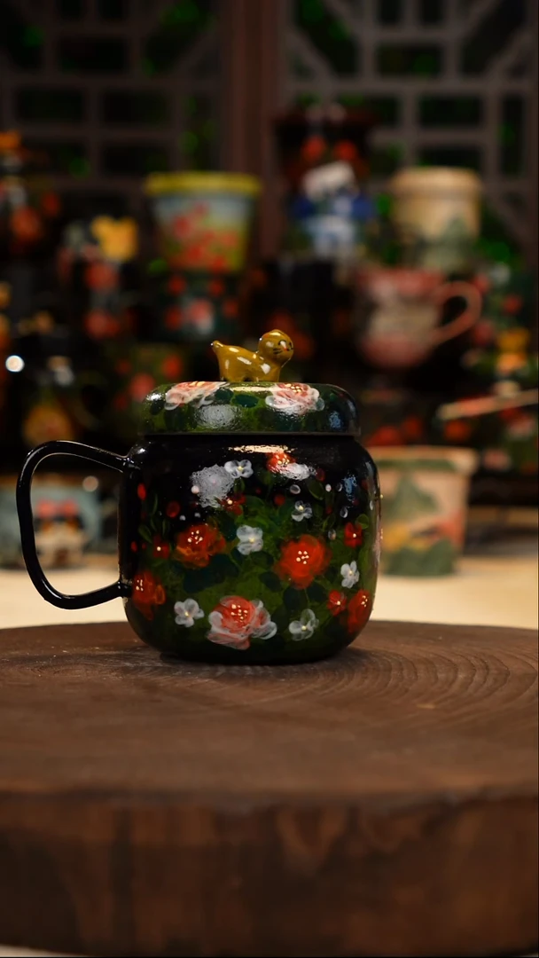 油画    手绘釉下彩杯子