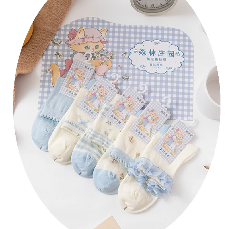 【冰川蓝小花-森林庄园】春夏新款中筒袜女士轻薄柔软透气不臭脚