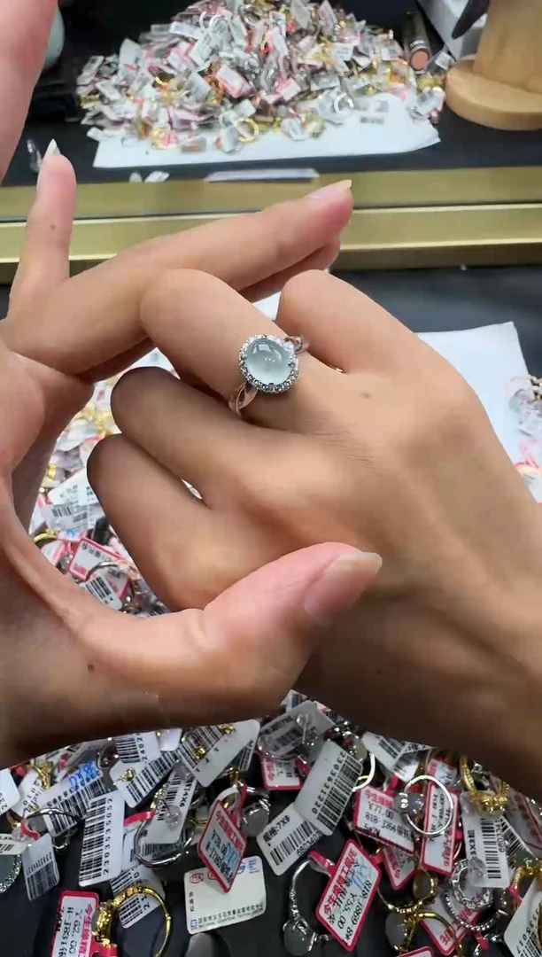 翡翠戒指银S925镶嵌戒指402