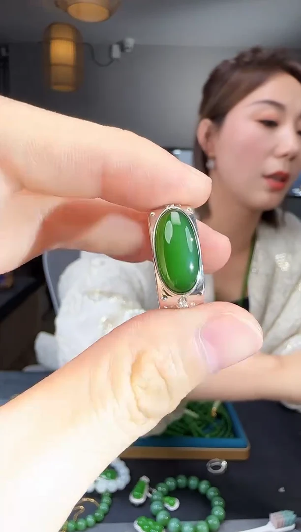 和田玉戒指银S925镶嵌1