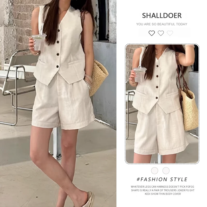 纯色无袖马甲背心短裤套装2025夏季新款千金贵系高级感女装套装