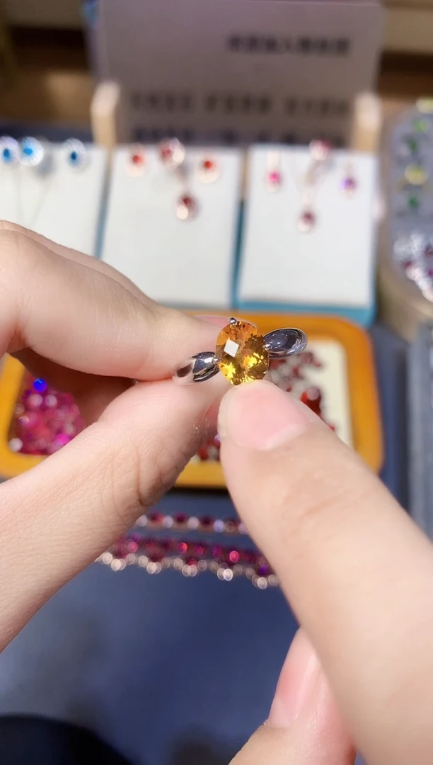 银S925镶嵌戒指黄晶天然