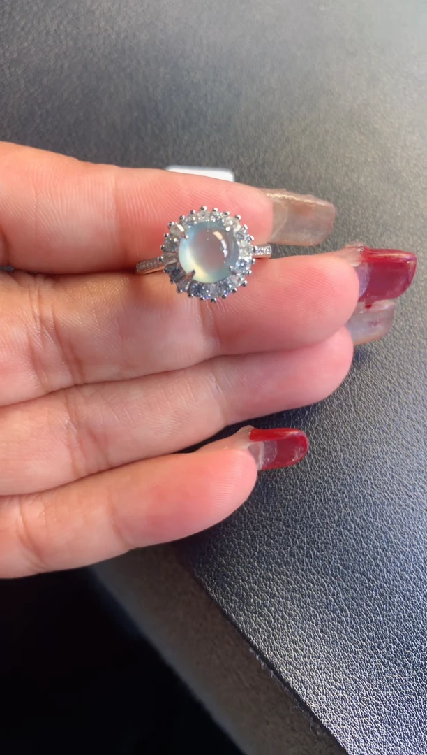 【闪购商品】翡翠戒指银S925镶嵌缅甸天然翡翠A货