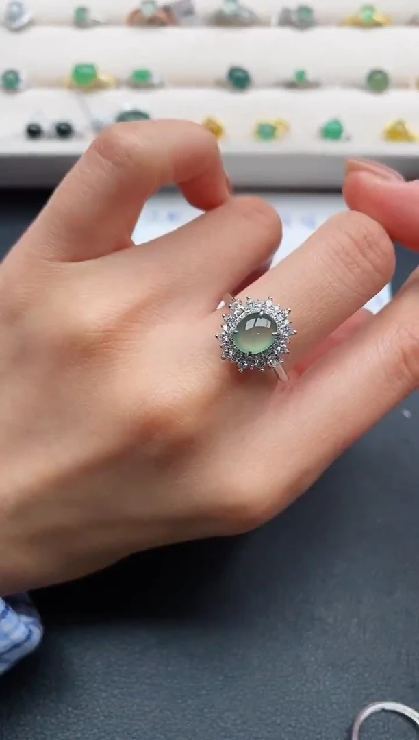 银S925镶嵌戒指翡翠444444444+9