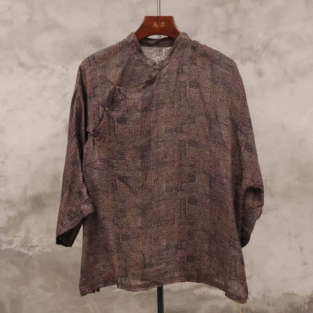 还朴堂原创小众女款舒适宽松中式中长款麻轻柔斜襟盘扣上衣