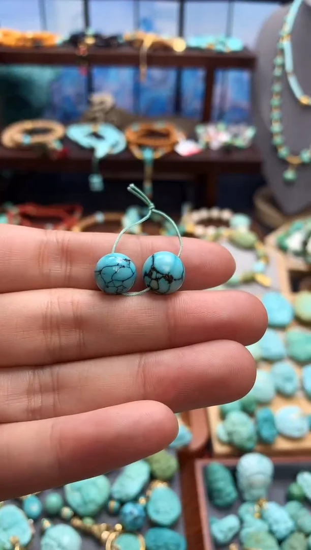 未镶嵌绿松石挂件精品高瓷网花圆珠