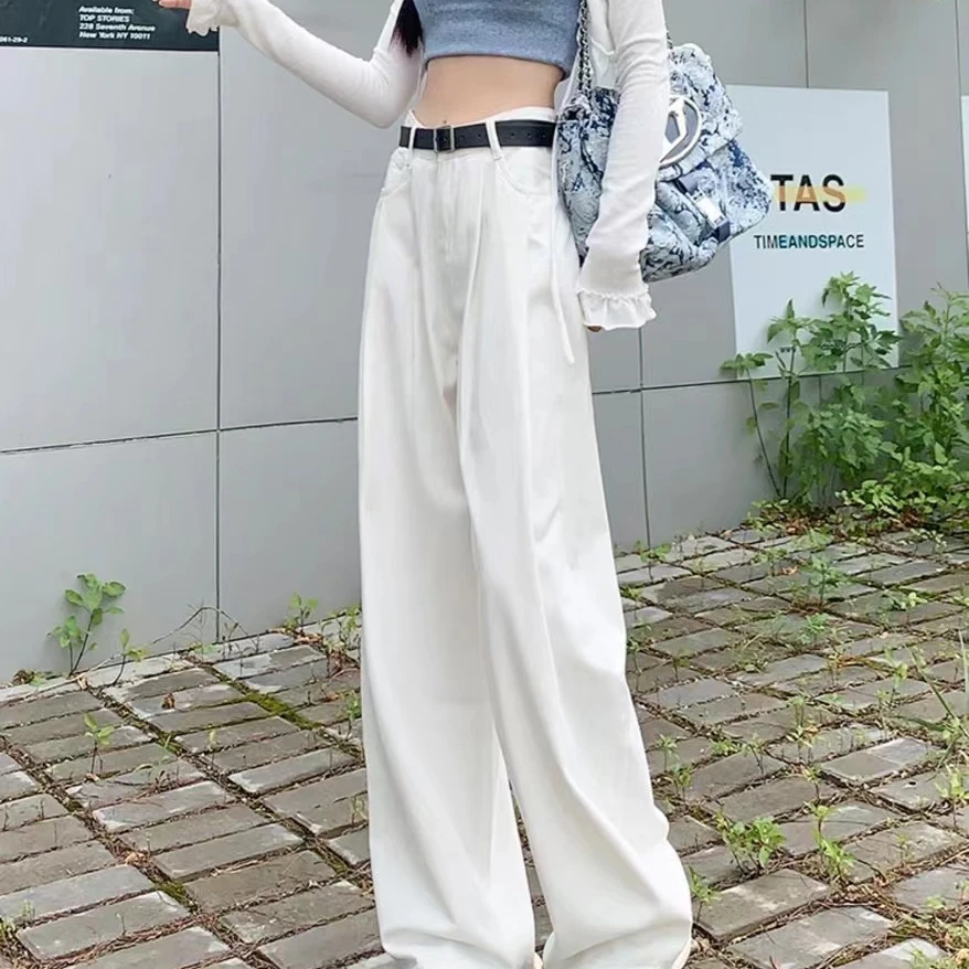 高腰直筒裤牛仔裤白色窄版阔腿裤显瘦长裤休闲裤时尚夏季