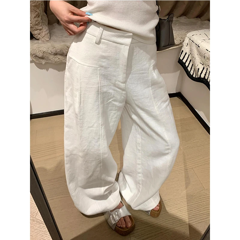 裤长112cm高个子加长白色亚麻苎麻阔腿裤女夏季老钱风慵懒休闲裤
