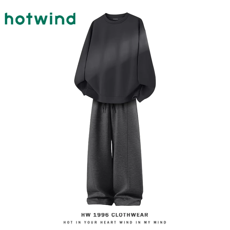 Hotwind/热风男士秋季卫衣休闲运动套装2025新款空气层宽松卫裤男