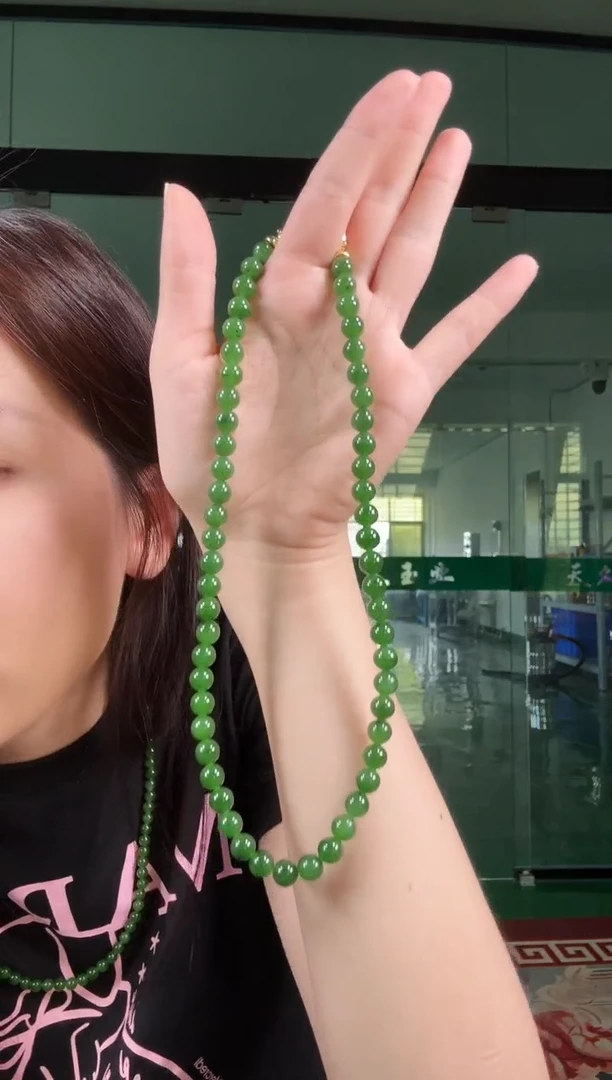 和田玉（碧玉）未镶嵌项链碧玉8mm阳绿色项链