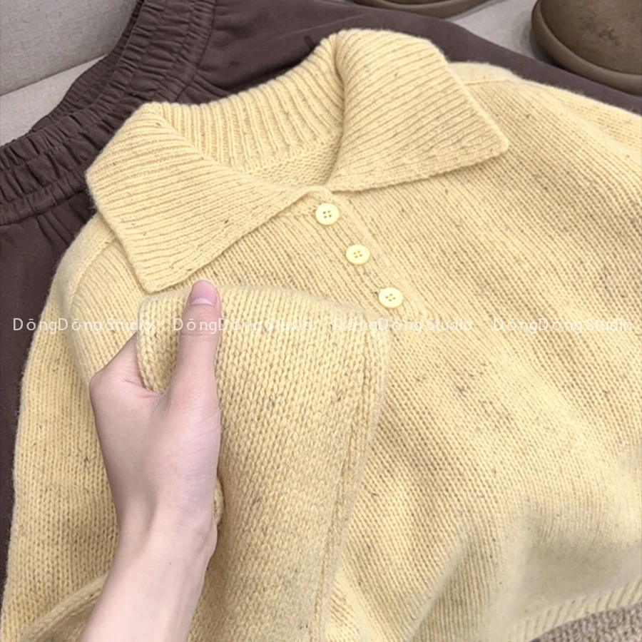 冬季新品【banana】全毛翻领套头纯色宽松长袖针织衫毛衣 9020